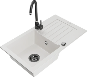 Virtuvinė plautuvė Mexen Pablo 6510751010-20+670200-70+66911-70, granitas, 75 cm x 43 cm x 16.1 cm, white+black(b) sp.