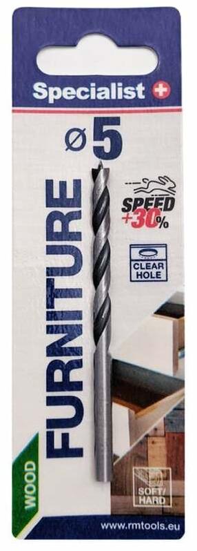 Сверло по дереву Specialist+ Furniture, дерево/ламинат, hss, прямой, 5 мм x 9.5 см