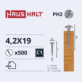 Саморез Haushalt DIN 14566, 4.2 мм x 19 мм, 500 шт.