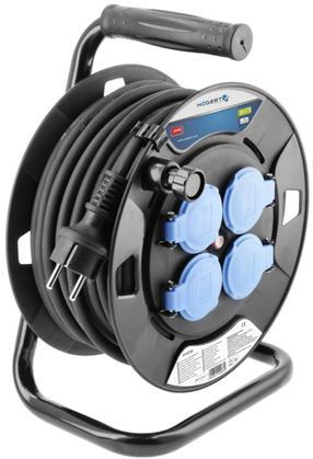 Ilgintuvas su rite Högert Rubber Insulated Cable HT1E720, 3 x 1,5 mm², 20 m, IP44, 4 lizdų, mėlyna sp./juoda sp.