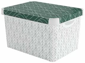 Uzglabāšanas kaste ar vāku, paredzēts uzglabāšanai Curver Deco Stockholm, balta krās./zaļa krās., 39.5 x 29.5 x 23.5 cm