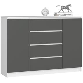 Komoda Akord Furniture Factory K140 2D 4SZ, pilka sp./balta matinė sp., 99 cm x 138.4 cm x 40 cm