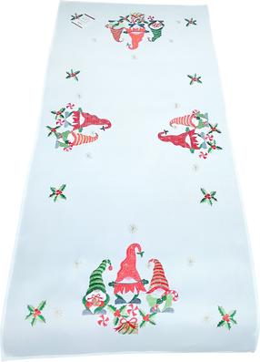 Ziemassvētku galda celiņš taisnstūrveida Gnomes, balta krās./sarkana krās./zaļa krās., 60 x 120 cm