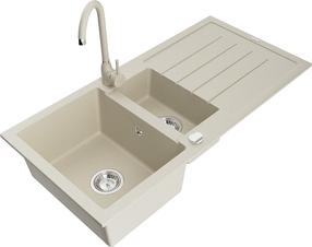 Plautuvė su virtuviniu maišytuvu Mexen Andres Beige, granitas, 100 cm x 50 cm x 20 cm, beige