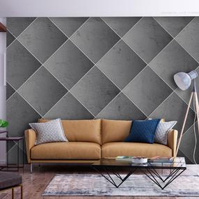 Fototapete Artgeist Grey Symmetry - Geometric Concrete Pattern With White Joints, 210 cm x 294 cm
