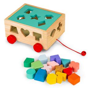 Развивающая игра EcoToys Wooden Sorter Trolley, 10 см, многоцветный, 15 шт.