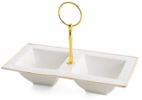 Serviravimo dubuo Olivia 01, 23 cm x 13 cm x 16 cm, aukso/balta, keramika