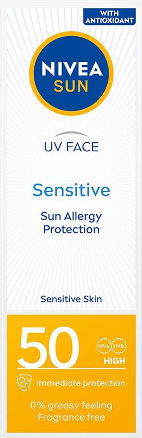 Крем для ухода за загаром Nivea Sun Sensitive SPF50+, 50 мл