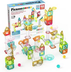 Magnētiskais konstruktors Picasso Tiles Marble Run PTMG60, 60 gab., daudzkrāsaina
