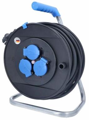 Pagarinātājs ar spoli AS-Schwabe H07RN-F, 3 x 1,5 mm², 40 m, IP44, 3 ligzdas, zila krās./melna krās.