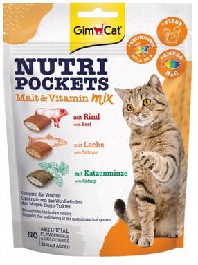 Maisto papildai, vitaminai katėms Gimborn Nutri Pockets Malt & Vitamin Mix, jautiena/lašiša/katžolė, 0.15 kg