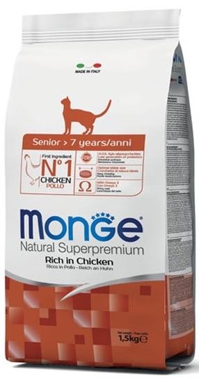 Sausā kaķu barība Monge Senior, vistas gaļa/rīsi, 1.5 kg