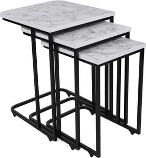 Kavos staliukų komplektas Kalune Design Ce Metal Zigon 9404, balta sp./juoda sp., 46 cm x 41 cm x 59 cm, 3 vnt.