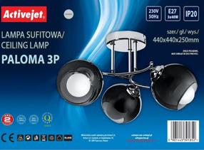 Šviestuvas lubų ActiveJet Paloma 3P, E27, 3 x 40 W, juoda sp. / chromo sp.