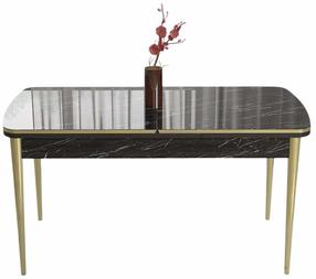 Valgomojo stalas išskleidžiamas Kalune Design Nira, aukso sp./juoda sp./marmuro sp., 114 - 144 cm x 78 cm x 78 cm