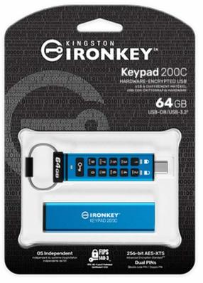 USB zibatmiņa Kingston IronKey IKKP200C/64GB, zila krās., 64 GB