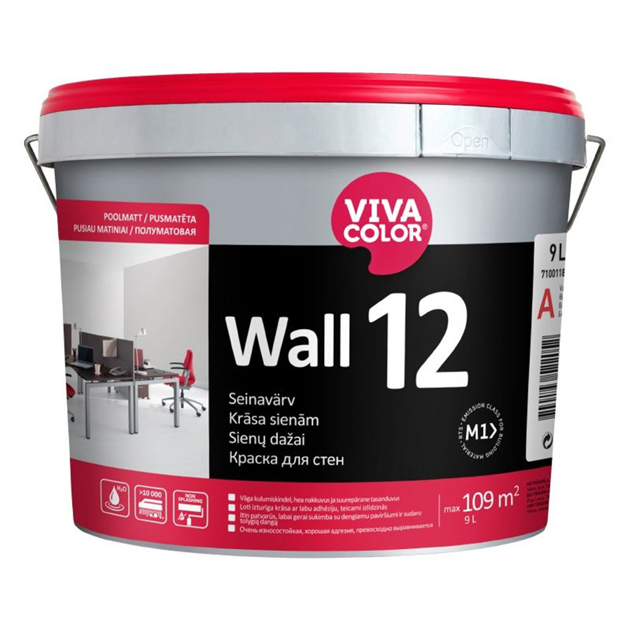 Seinavärv Vivacolor Wall 12, valge v., 9 l