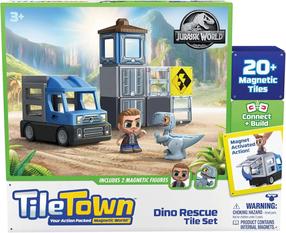 Магнитный конструктор Mattel Jurassic World Tile Town Dino Rescue, 20 шт., многоцветный