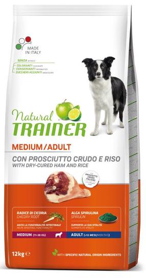 Sausas šunų maistas Natural Trainer Medium Adult, ryžiai/kumpis, 12 kg