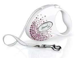 Automātiskā pavada Flexi Glam Splash 2038, balta krās./rozā krās., S 3m