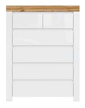 Komoda Holten S440-KOM6S/A-BI/DWO/BIP, ąžuolo sp./balta sp., 129.5 cm x 42 cm x 98.5 cm