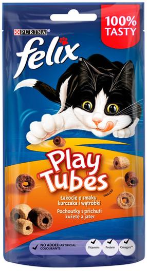 Kārumi kaķiem Felix Play Tubes Chicken & Liver, vistas gaļa, 0.05 kg