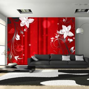 Fototapeet Artgeist Abstract In Red - White Flower Motif With Patterns And Sparkles SNEW010604, 70 cm x 100 cm