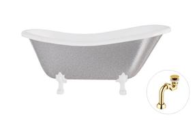 Vonia, laisvai pastatoma Besco Otylia Glam, 170 cm x 77 cm x 68.5 cm, ovalas, aukso sp./balta sp.