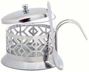 Сахарница Kamille 7007, прозрачный цв./серебристый цв., 200 мл
