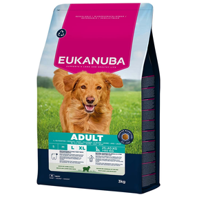 Kuiv koeratoit Eukanuba Adult, lambaliha/riis