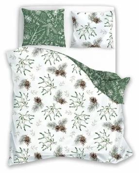 Kalėdinis patalynės užvalkalų komplektas PEM-64, rudas/baltas/žalias, 140 x 200 cm