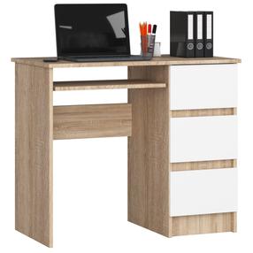 Rakstāmgalds ar atvilktnēm, labās puses Akord Furniture Factory A-6, 90 cm x 50 cm, 77 cm, balts krās./sonoma ozola krās.