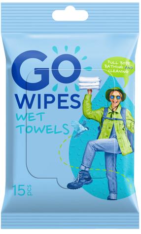 Mitrās salvetes GO WIPES, 1 sl, 15 gab.
