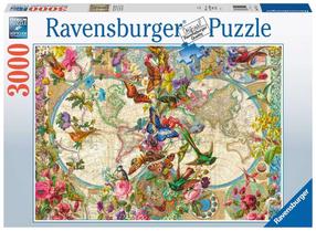 Dėlionė Ravensburger Flora And Fauna World Map 17117, 80 cm x 121 cm, 3000 vnt., įvairių spalvų