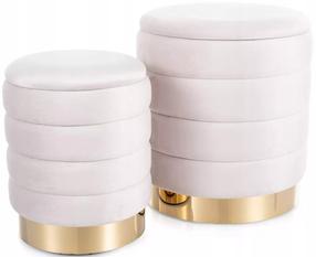 Pufų komplektas Britta Velvet, šviesiai smėlinė, 40 cm x 40 cm x 45 cm