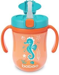 Gertuvė su silikoniniu šiaudeliu Baboo Cup With Straw Sea Life, 300 ml, 9 mėn., plastikas/silikonas, mėlyna sp./oranžinė sp.