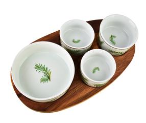 Servēšanas komplekts Mondex HTXD7396, brūna krās./balta krās./zaļa krās., koks/porcelāna
