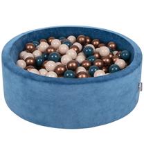 Baseinas su kamuoliukais KiddyMoon Velvet Ball Pool Round 300 Balls, 90 cm x 90 cm, 300 vnt, mėlyna sp./įvairių spalvų