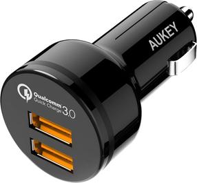 Auto telefona lādētājs Aukey, 2 x USB, melna krās., 24 W
