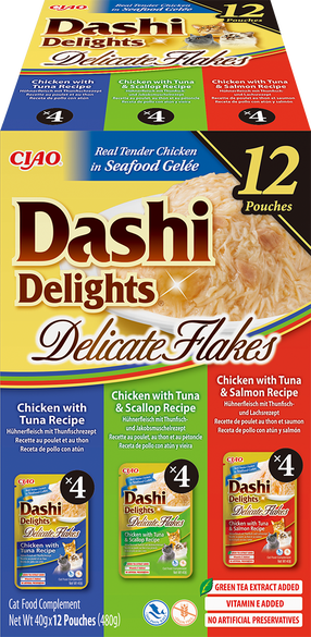 Šlapias kačių maistas Inaba Churu Dashi Delight, vištiena/lašiša/tunas, 0.48 kg, 12 vnt.