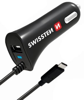 Automobilinis įkroviklis Swissten, USB/USB-C, juoda sp.