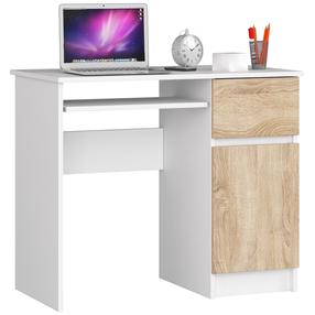 Rašomasis stalas su spintele Akord Furniture Factory Piksel Right, 90 cm x 50 cm, 77 cm, balta sp./sonoma ąžuolo sp.