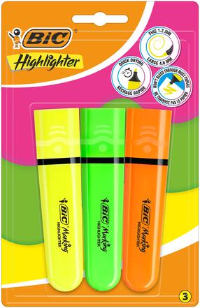 Текстовый маркер Bic Neon 517922, желтый цв./зеленый цв./oранжевый цв., 3 шт.