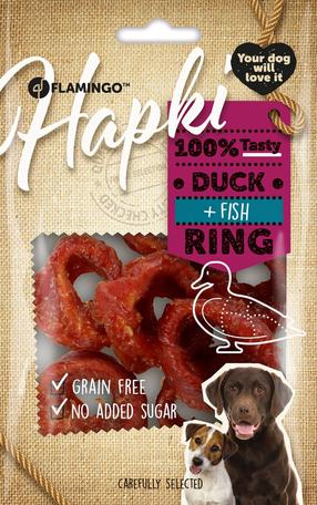 Gardums suņiem Flamingo Hapki Ring, pīles gaļa/menca, 0.085 kg