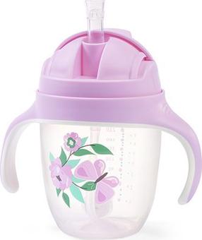 Gertuvė su silikoniniu šiaudeliu BabyOno Be Active Sippy, 240 ml, 6+ mėn., plastikas, violetinė sp.