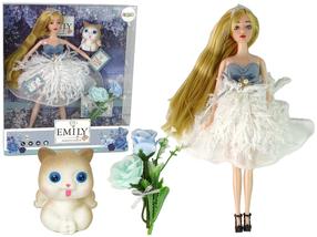 Кукла с аксессуарами Lean Toys Emily с котёнком и цветами, 30 см, Многоцветный