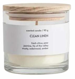 Svece, aromātiskā Homla Essential Clean Linen, 15 h, 90 g, caurspīdīga krās.