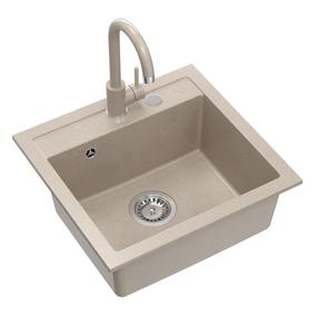 Virtuvinė plautuvė Quadron Johnny 110, granitas, 50 cm x 47 cm x 18.5 cm, smėlio ruda sp.