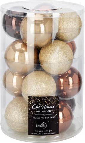 Eglutės žaisliukų rinkinys Home Styling Collection Christmas, gintaro, 8 cm, stiklas, 16 vnt.
