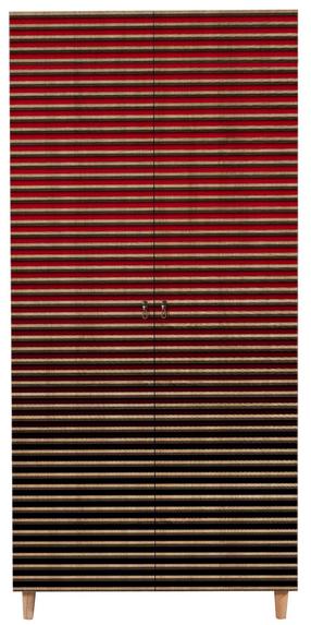 Skapis Kalune Design Stil 221, melns krās./sarkana krās./sonoma ozola krās., 90 cm x 52 cm x 192 cm